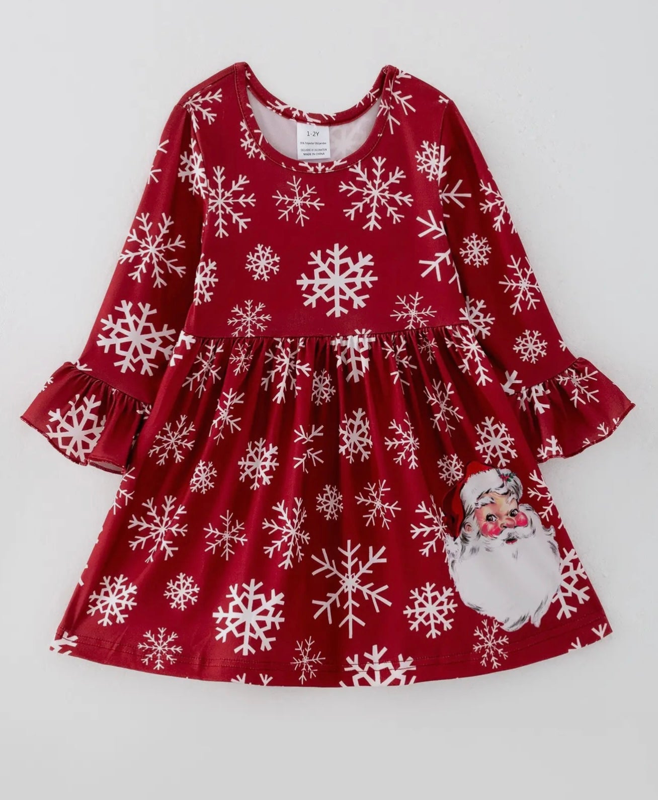 Christmas Girls Santa Print Dress (Snowflake)