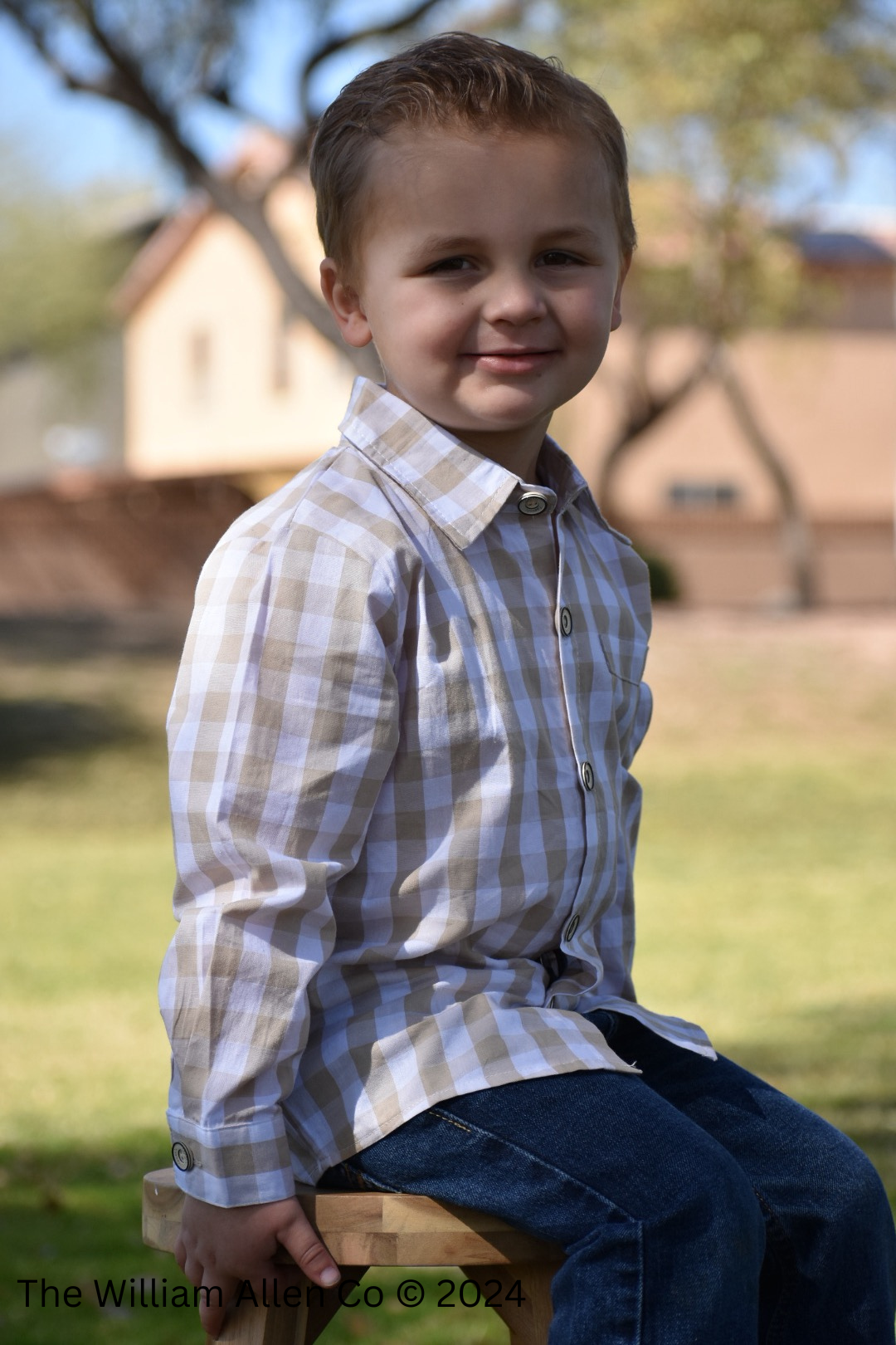 Beige & White Button Down Checkered Shirt