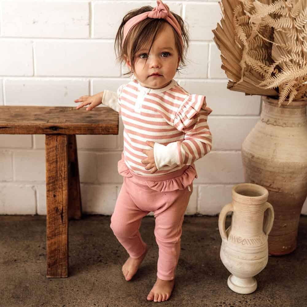 Rose Stripe Long Sleeve Organic Bodysuit