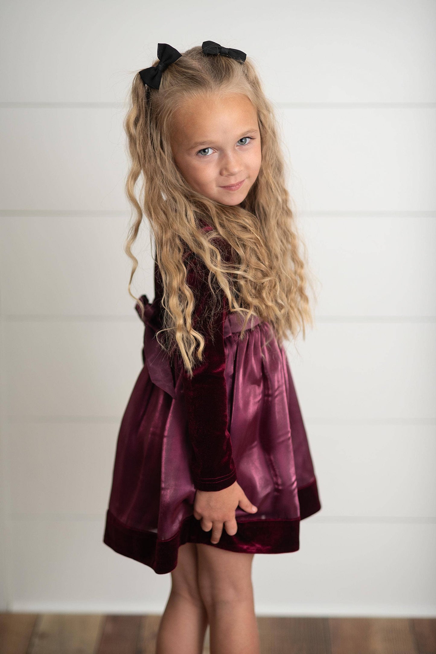 Plum Velvet Tie Back Bow Fancy Dress