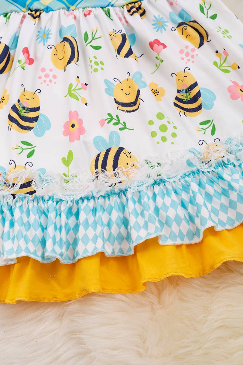 Bee Printed Dress w/Ruffle Hem
