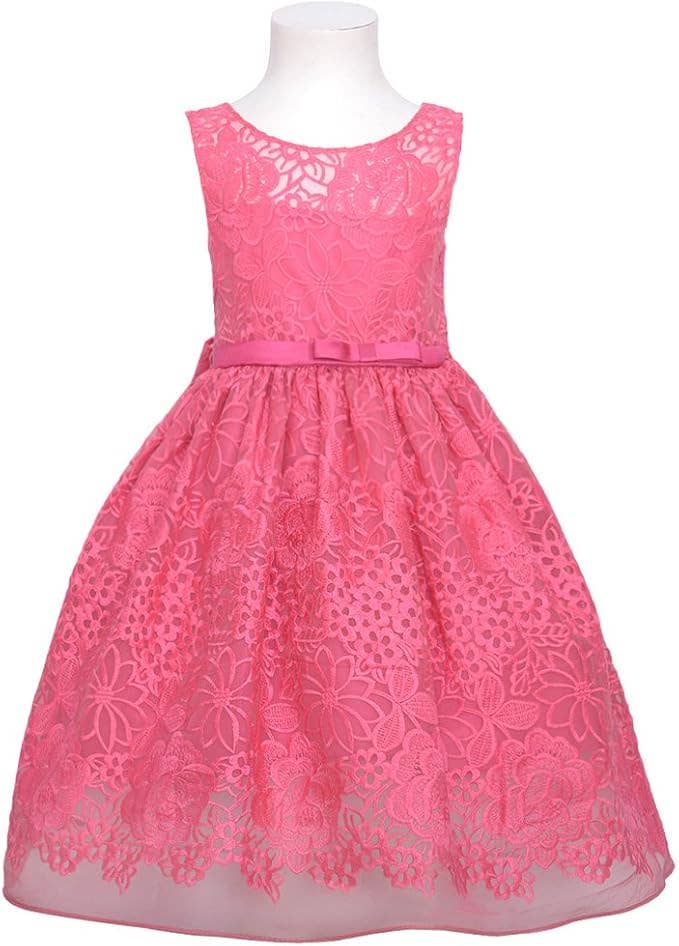 Girls Fuchsia Embroider Lace Overlay Dress