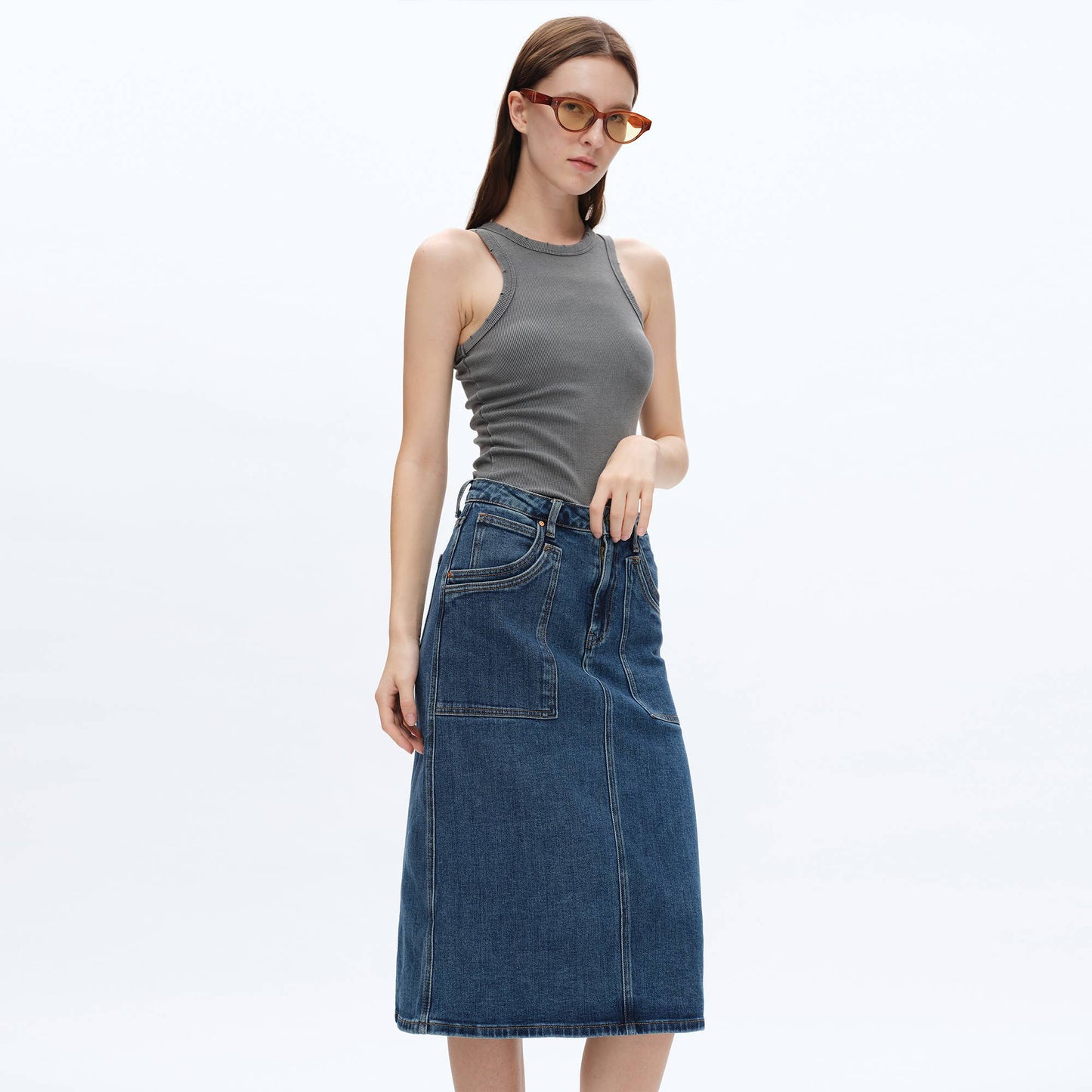 Freefall Beth Midi Denim Skirt