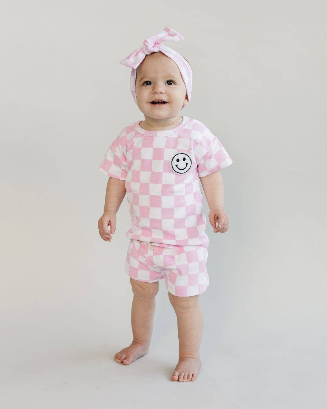 Pink Checkered Shorts Set