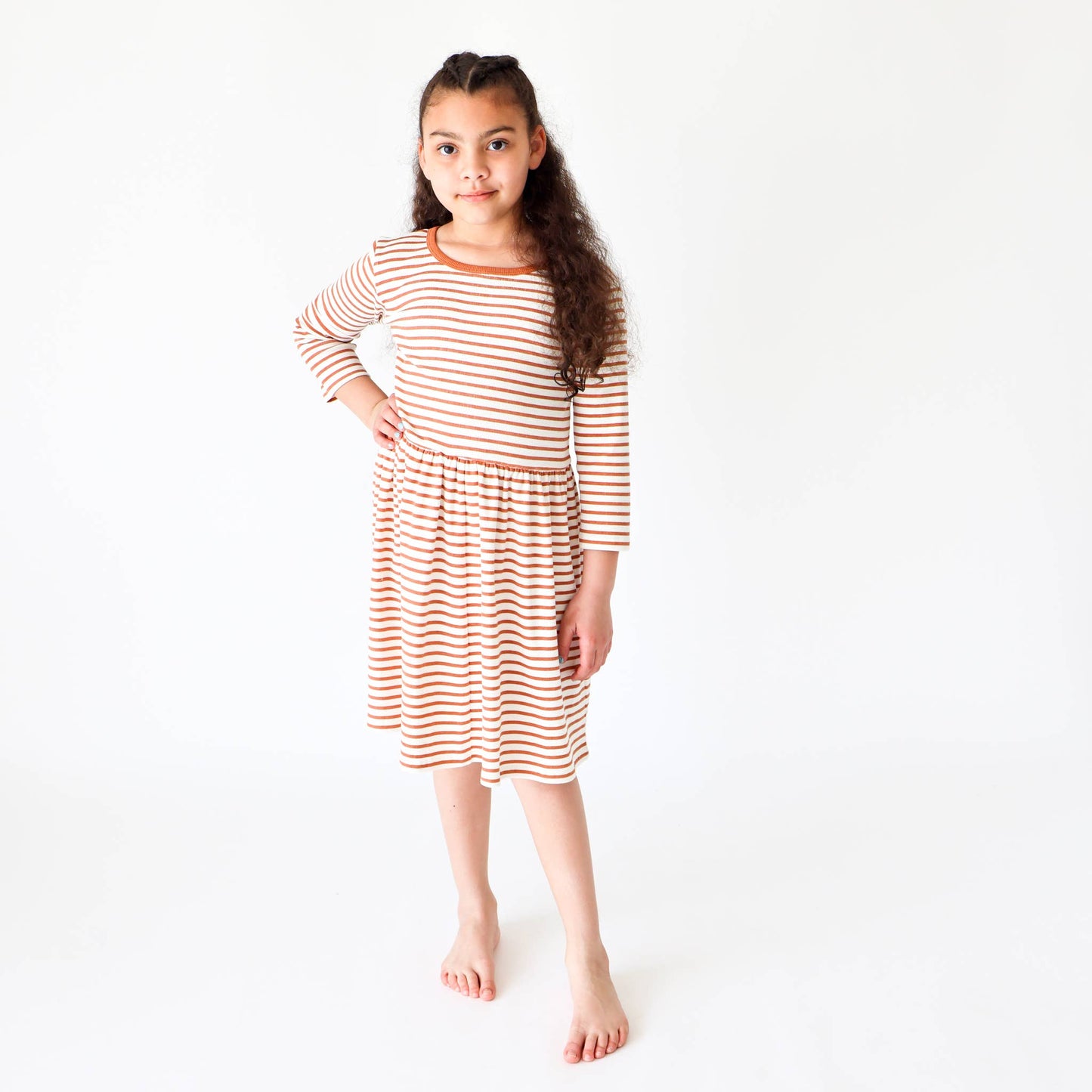 Long Sleeve Terracotta Stripe Ava Dress