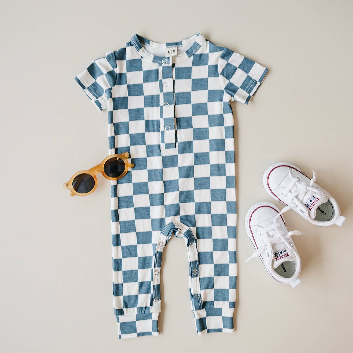 Blue & White Bamboo Checkered Jumpsuit