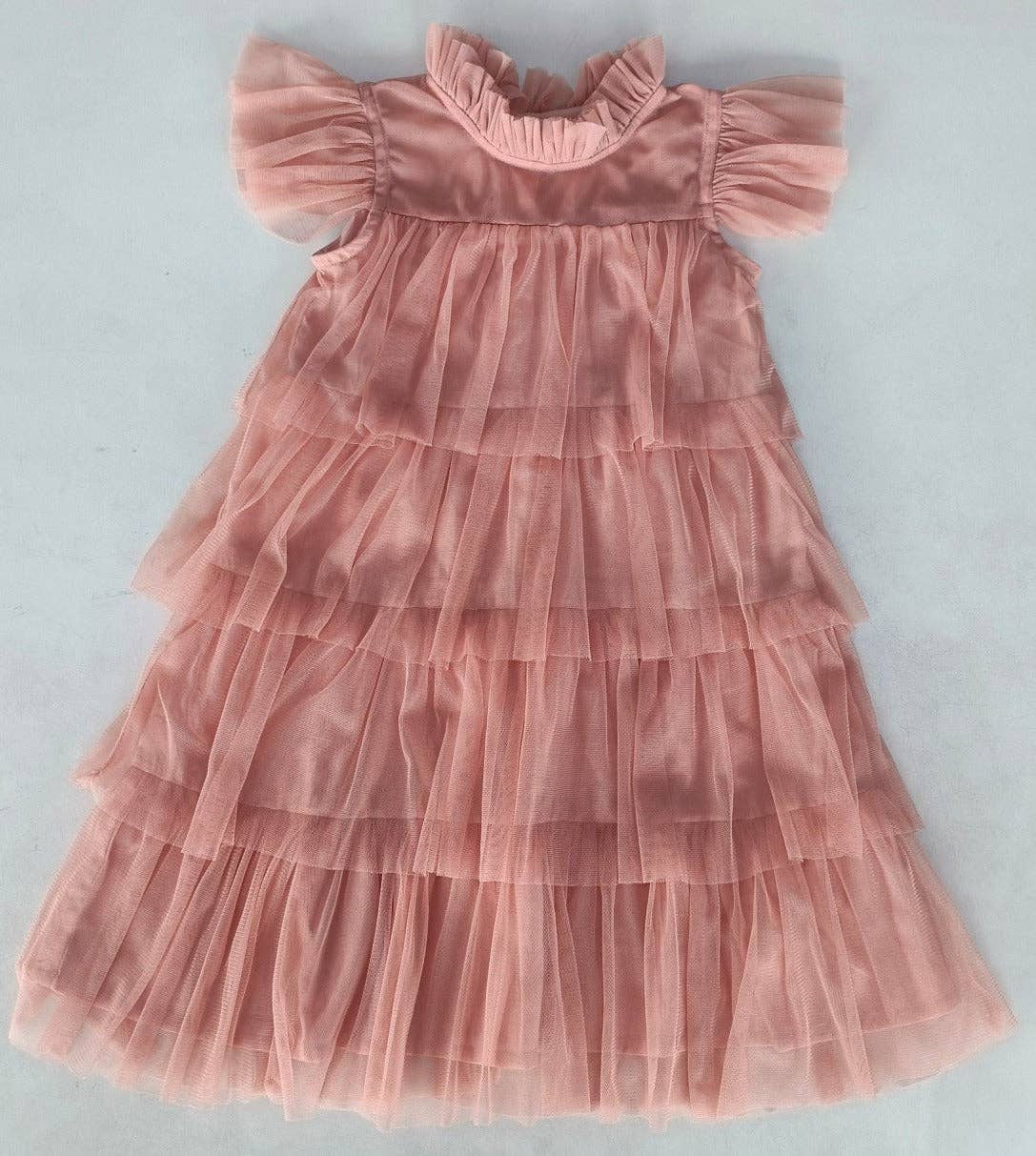 Dark Pink Tulle Ruffled Tiered Dress
