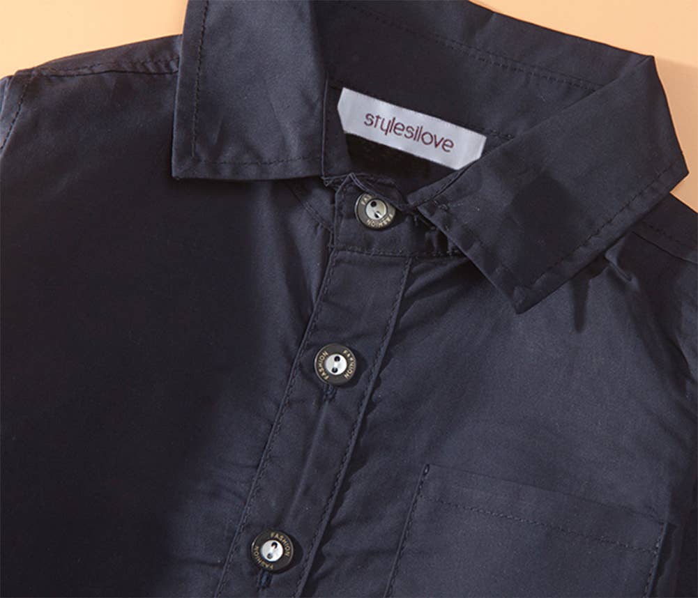 Blue Button Down Shirt, Suspender Straps & Pants