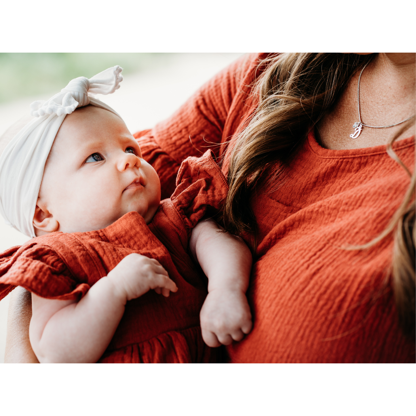 Mother and Infant Rust Colored Midi High Low Dress and Onesi