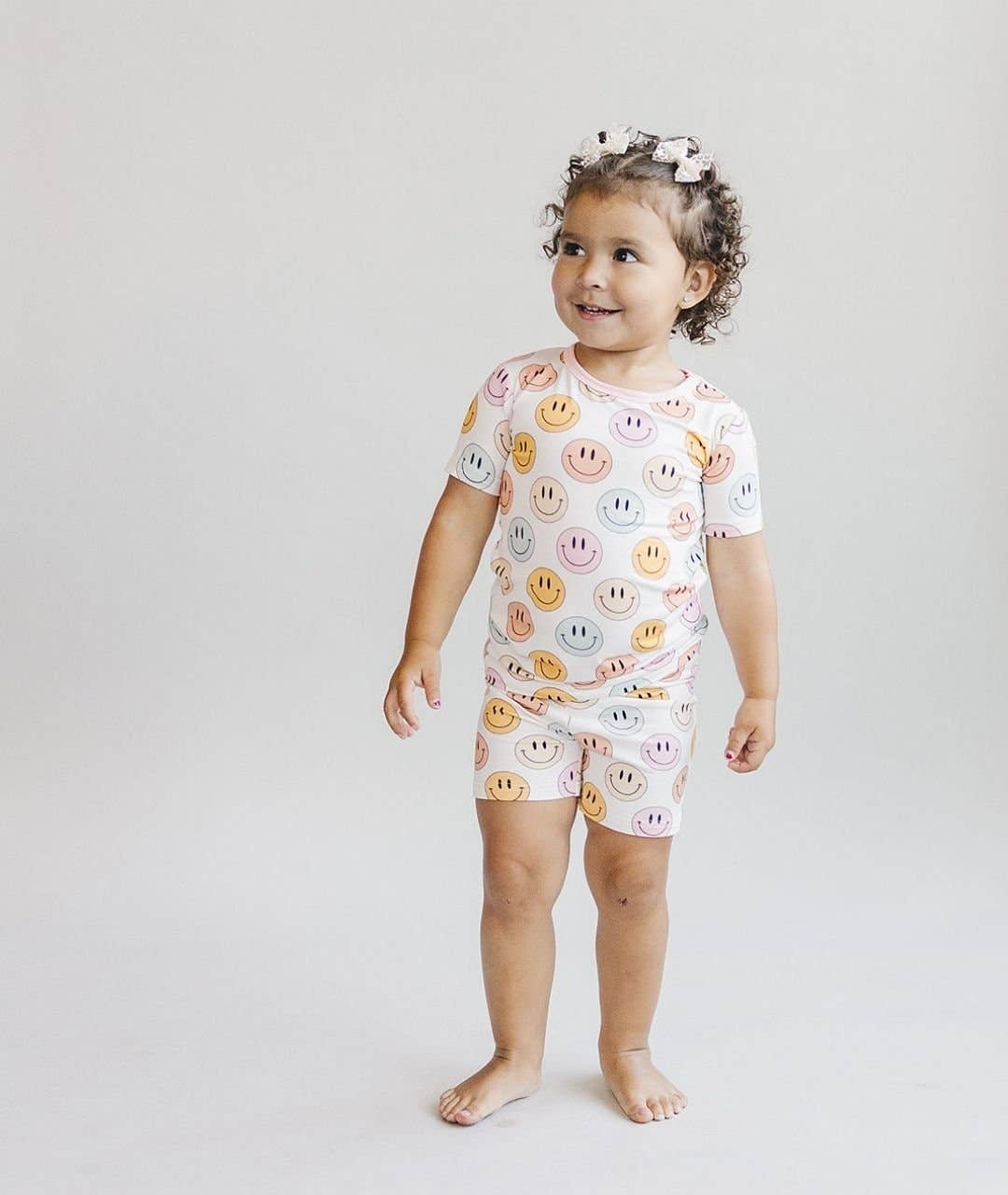Pink Smiley Bamboo 2pc Shorts Set