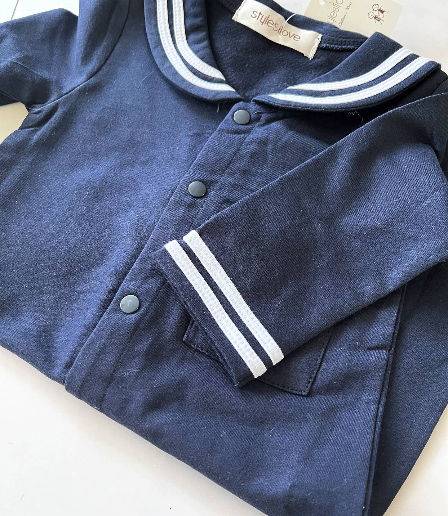 Navy Blue Sailor Long-Sleeve Cotton Baby Romper