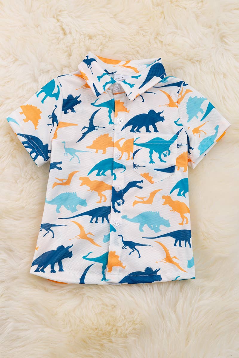 Dino Button Up Boys Shirt with Collar.
