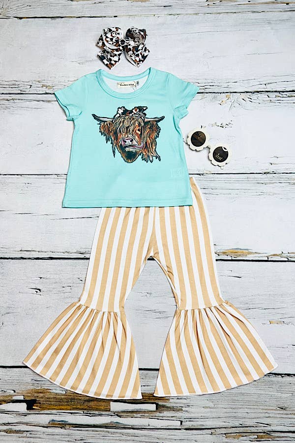 Aqua Bull Top w/Striped Bell Bottoms 2pc Set