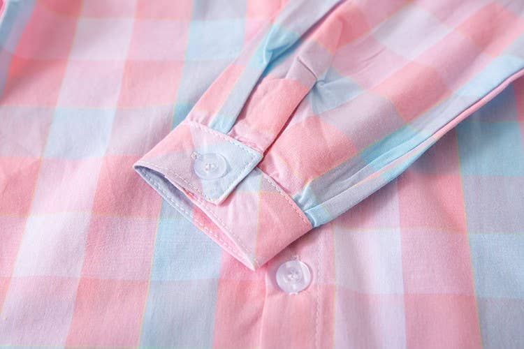 Pink & Blue Plaid Boy Cotton Button-Down Dress Shirt