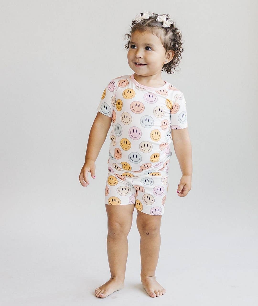 Pink Smiley Bamboo 2pc Shorts Set