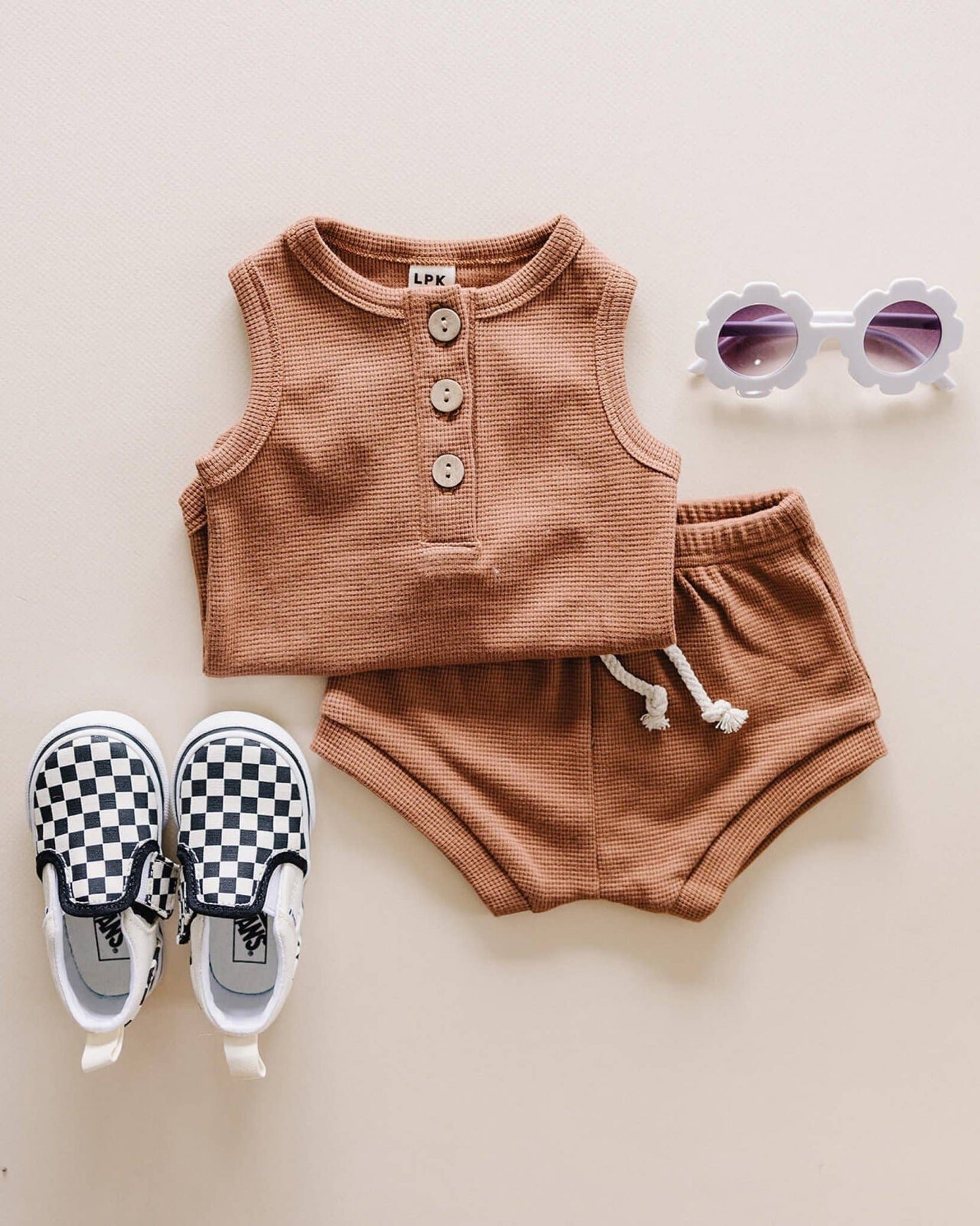 Rust Waffle Cotton Top & Shorts