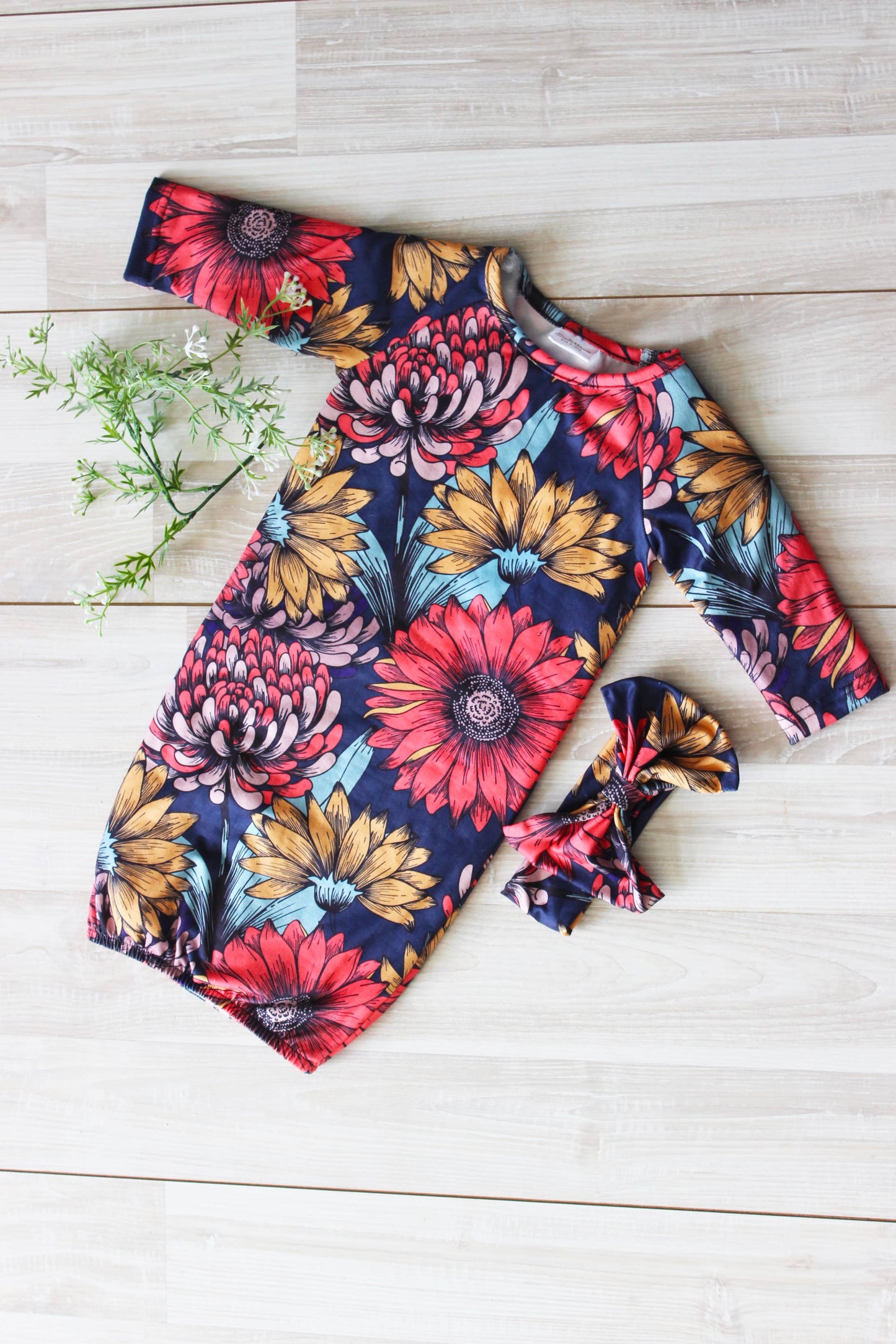 Sunflower Baby Gown & Bow Headband