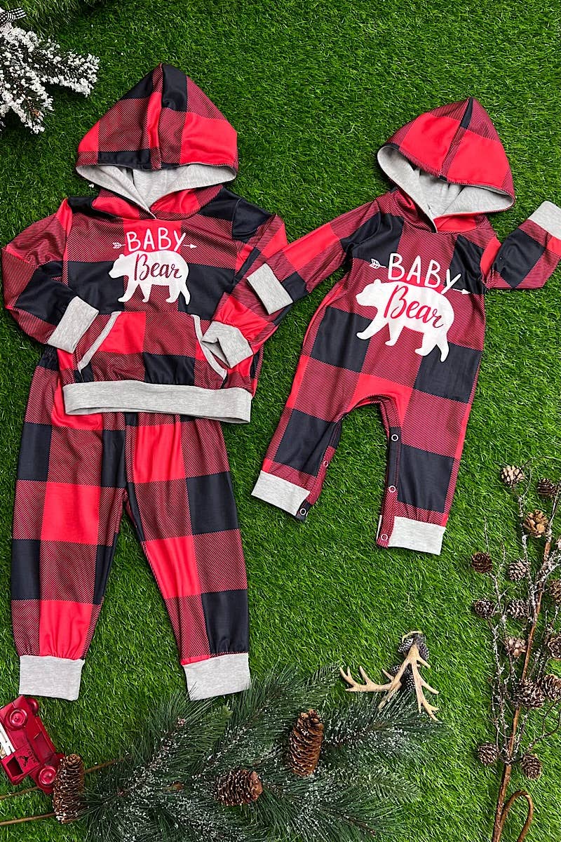 Baby Bear Plaid Printed Boys Pajama Set