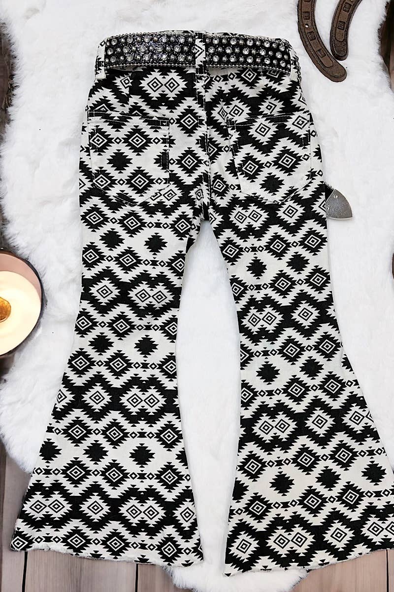 Black & White Aztec Printed Bootcut Denim Pants (belt not included)