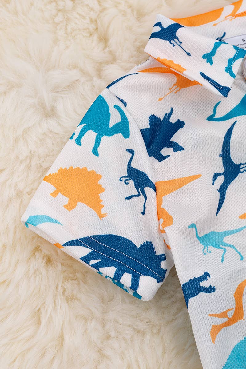 Dino Button Up Boys Shirt with Collar.