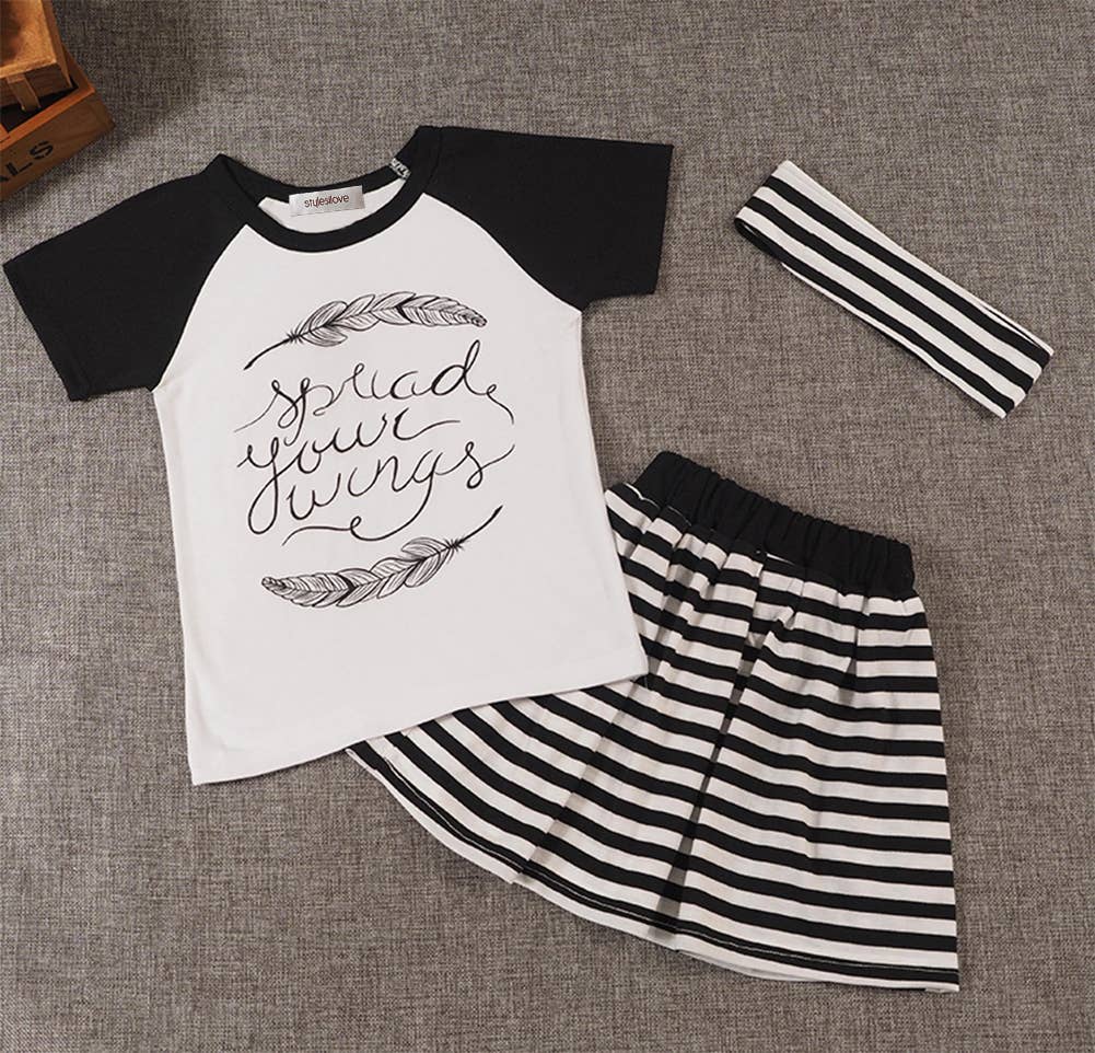 Black & White Spread Your Wings Tee, Skirt & Headband