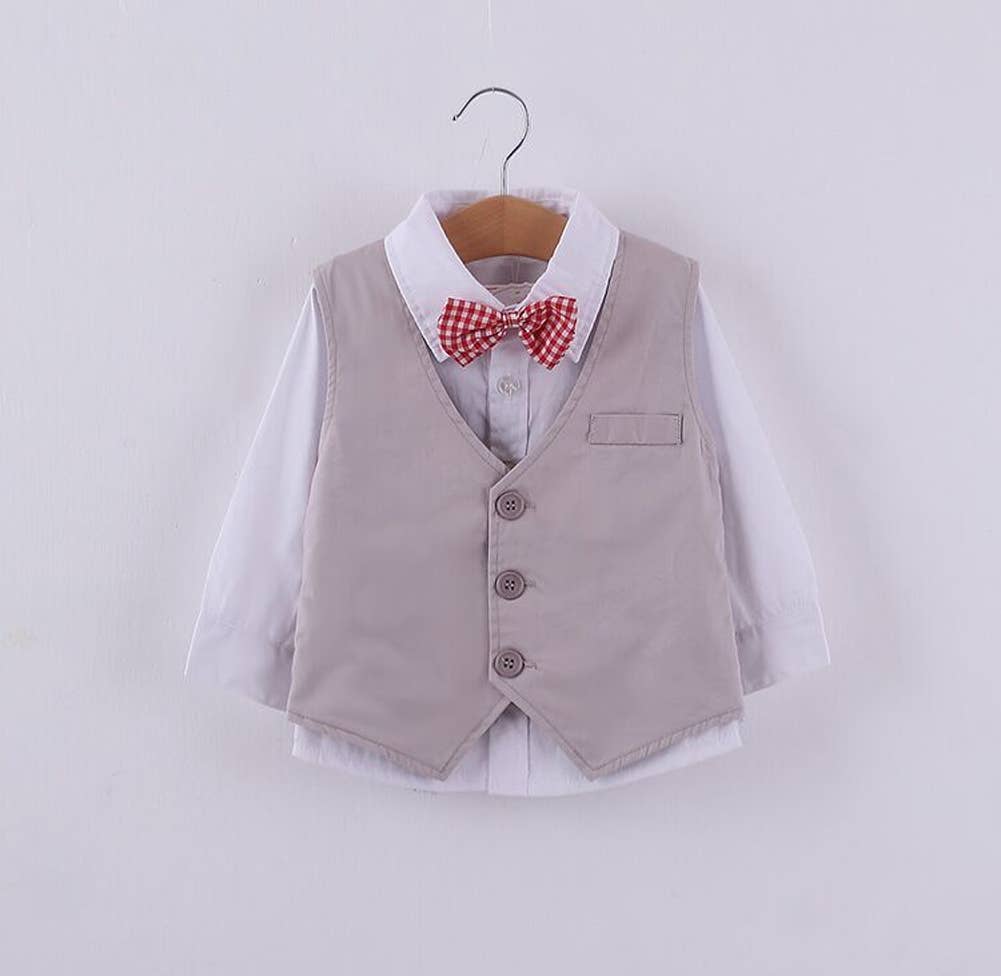 Khaki White Formal Wear Shirt, Pants & Vest 3pc Outfit
