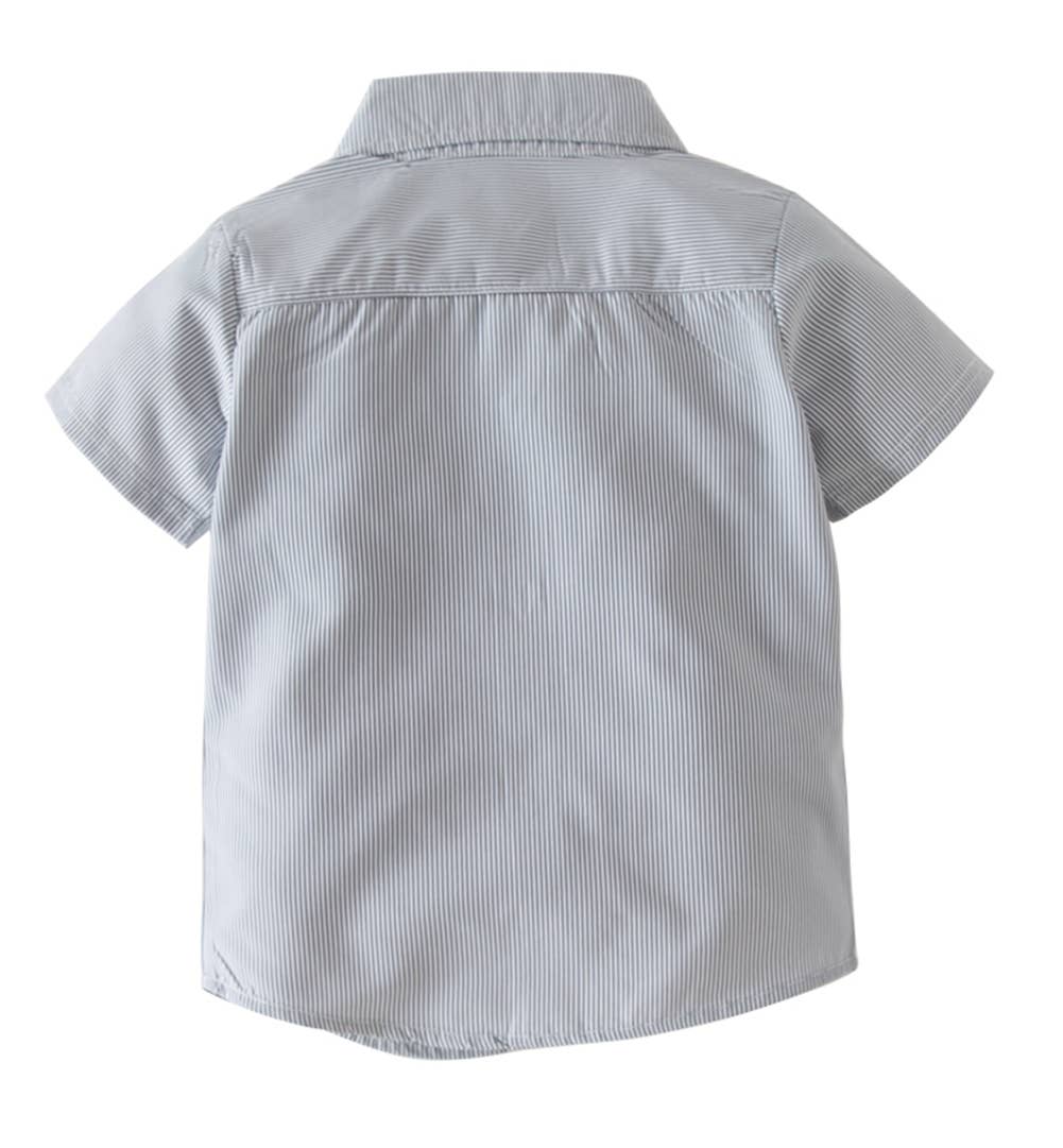 Grey Stripe Boy Cotton Button-Down Short-Sleeve Dress Shirt