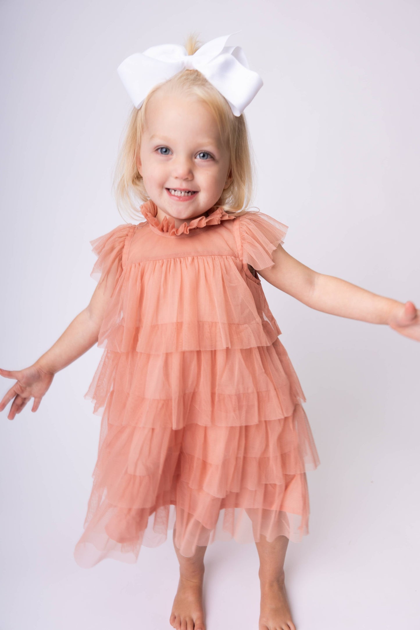 Dark Pink Tulle Ruffled Tiered Dress