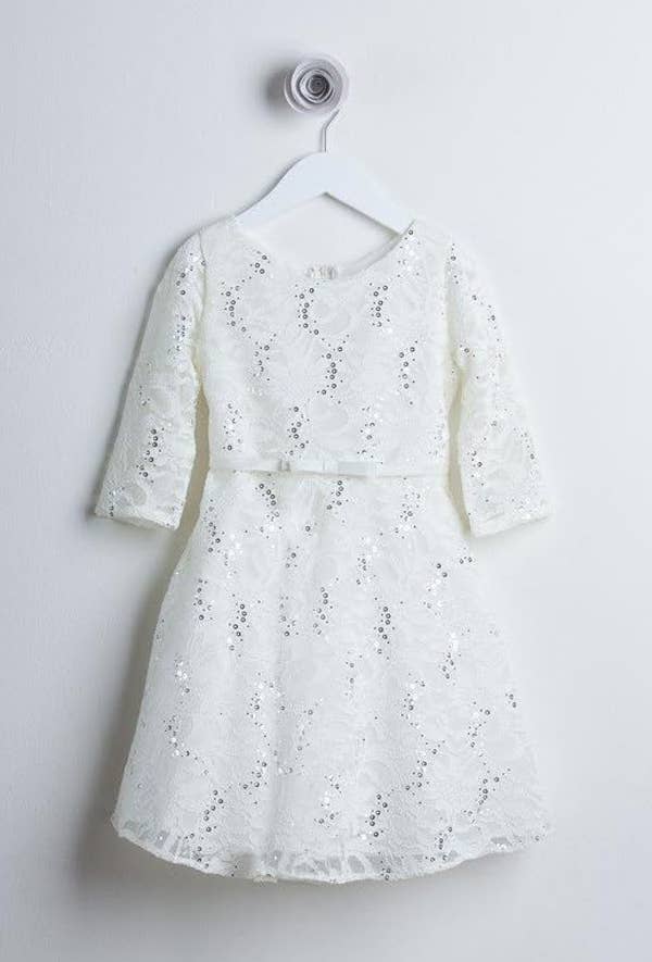Girls Navy 3/4 Sleeve Sequin Lace Special Occasion Dress