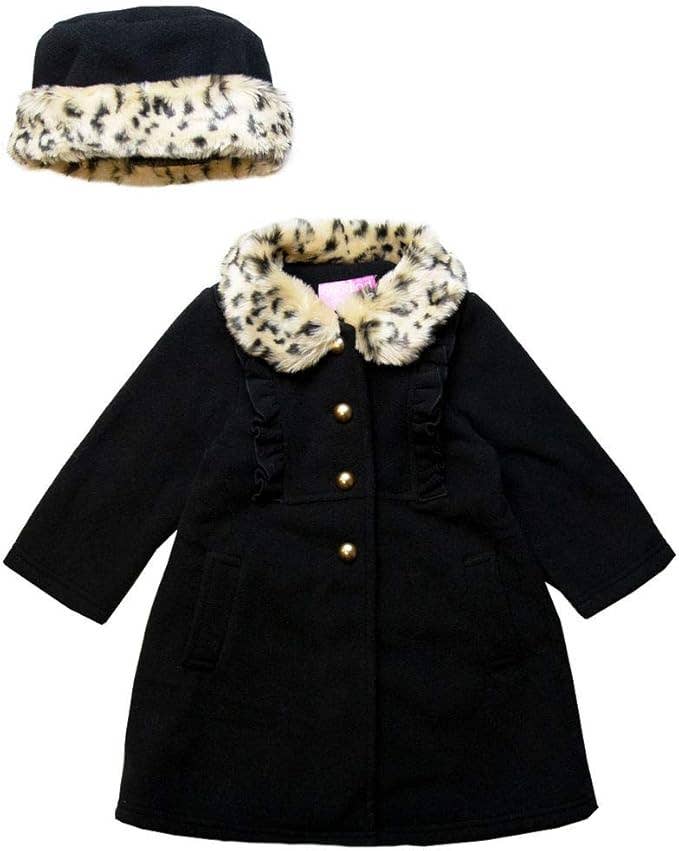 Good Lad 3/6 Black Fleece Coat with Leopard Trim