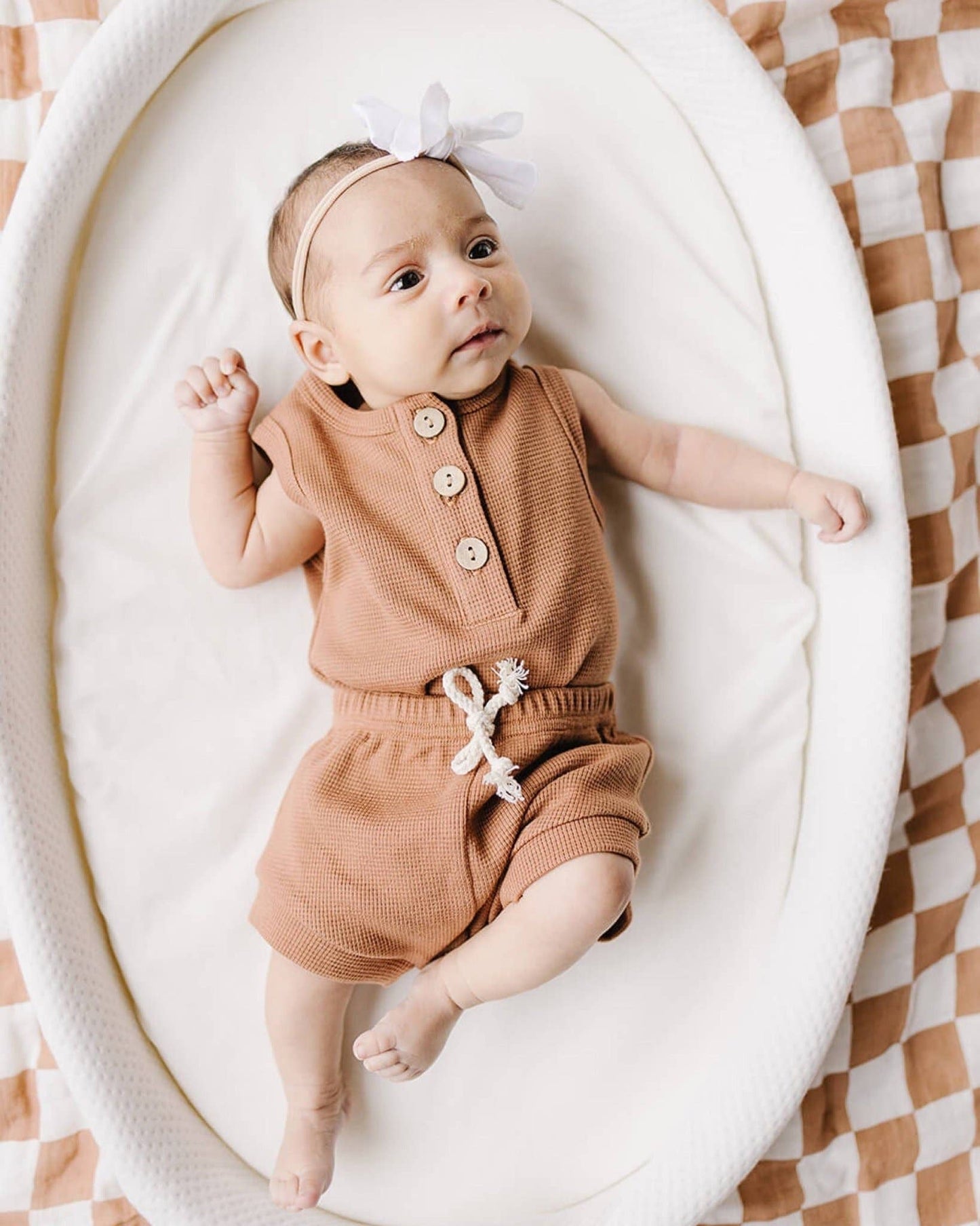 Rust Waffle Cotton Top & Shorts