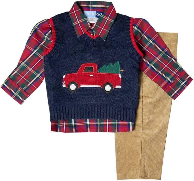 Good Lad Boys' Navy Christmas Sweater Vest Set