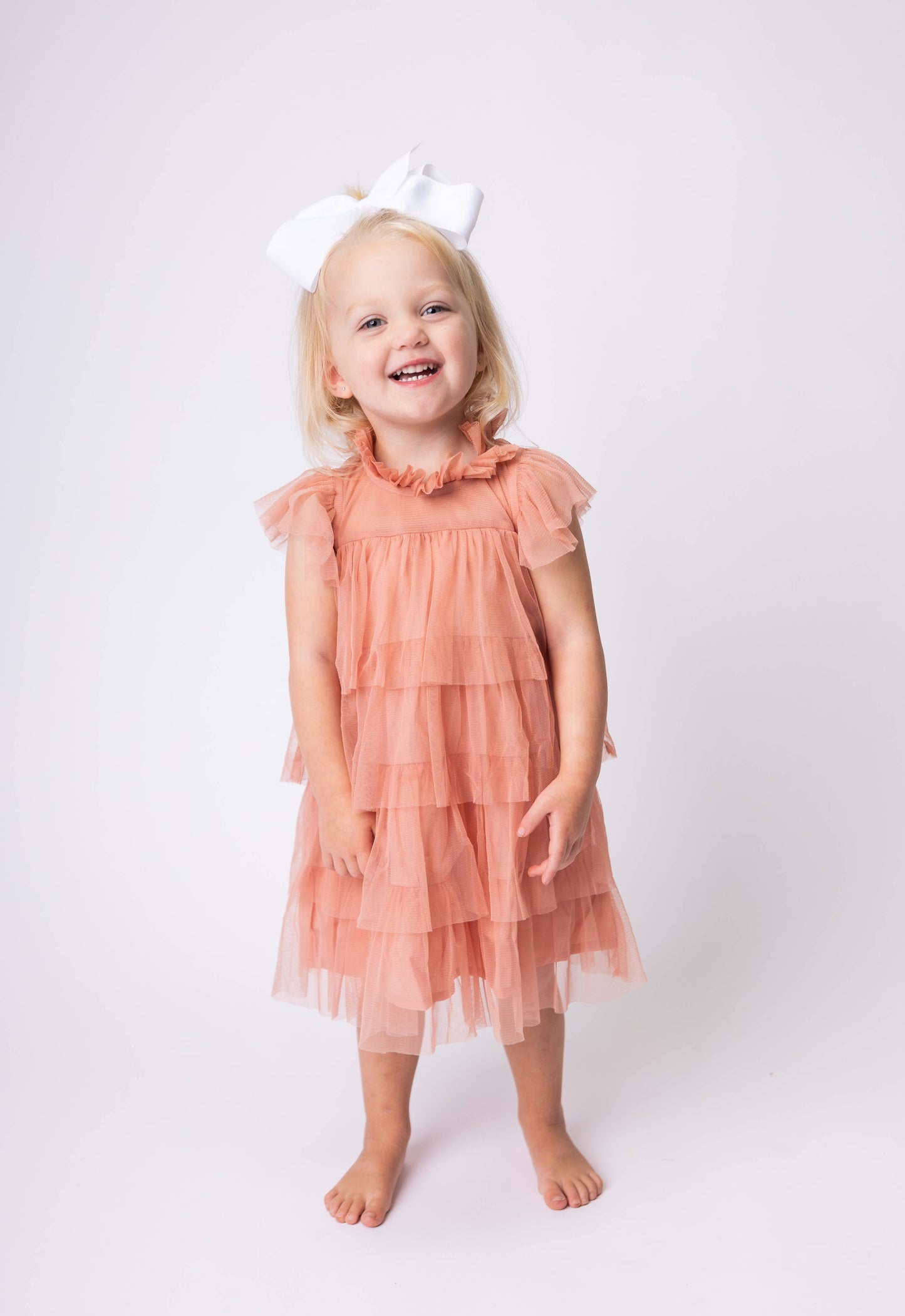 Dark Pink Tulle Ruffled Tiered Dress