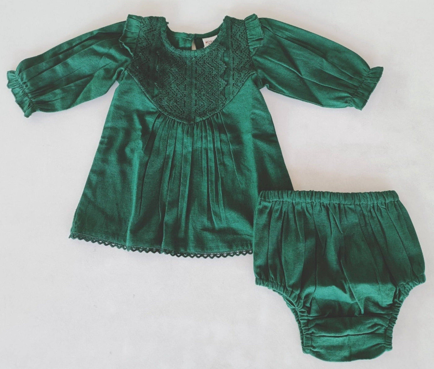 Dark Green Long Sleeves Dress & Bloomers