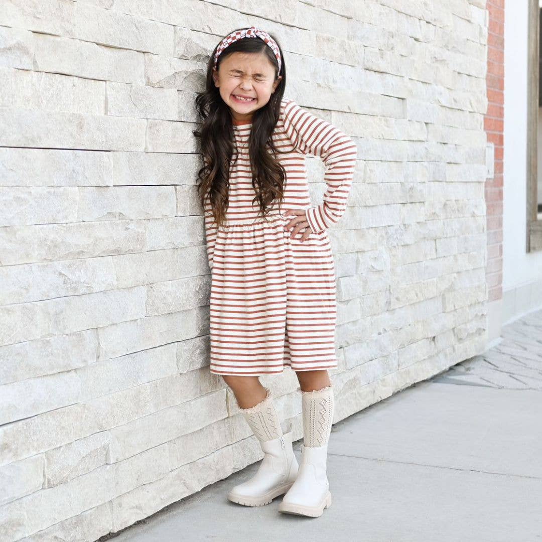 Long Sleeve Terracotta Stripe Ava Dress