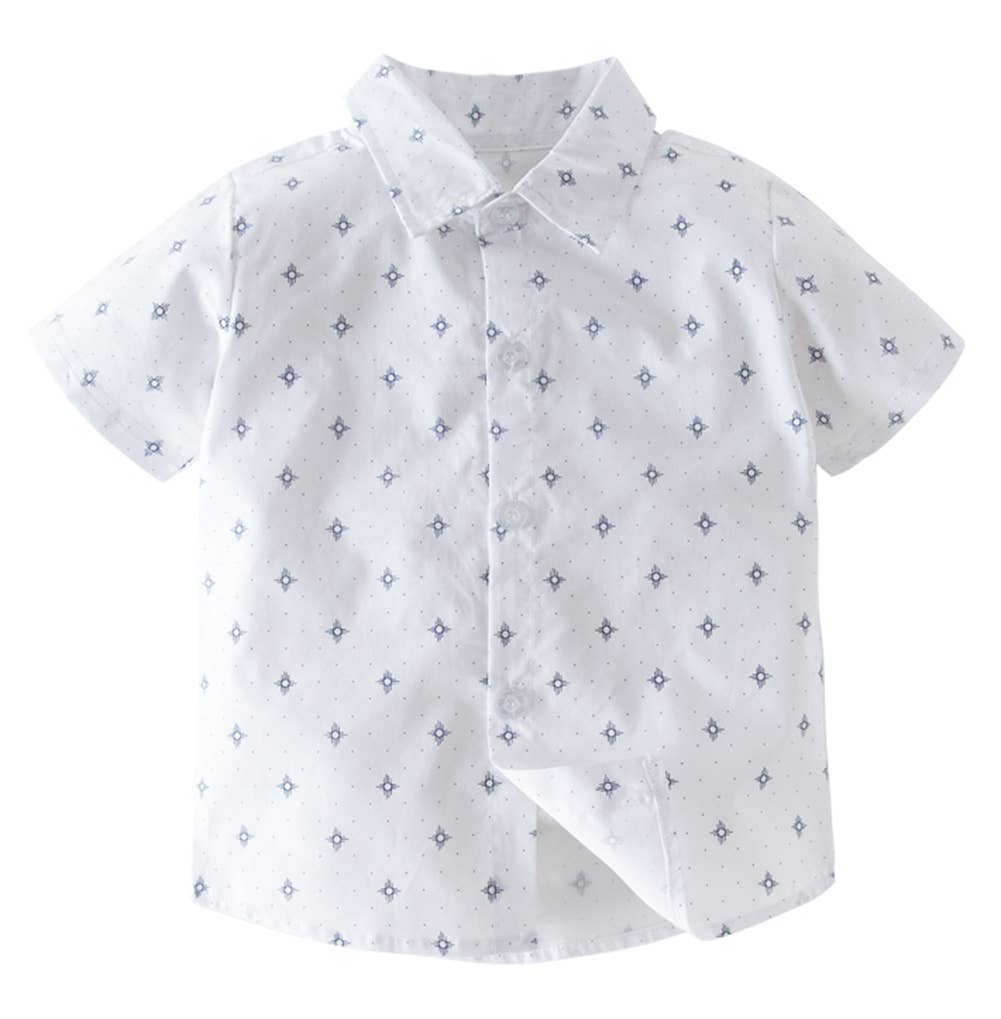 White Sun Cotton Button-Down Short-Sleeve Dress Shirt