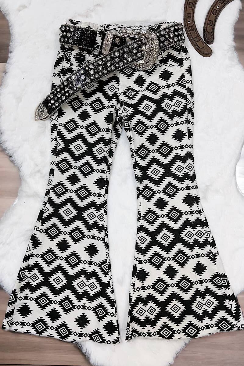 Black & White Aztec Printed Bootcut Denim Pants (belt not included)