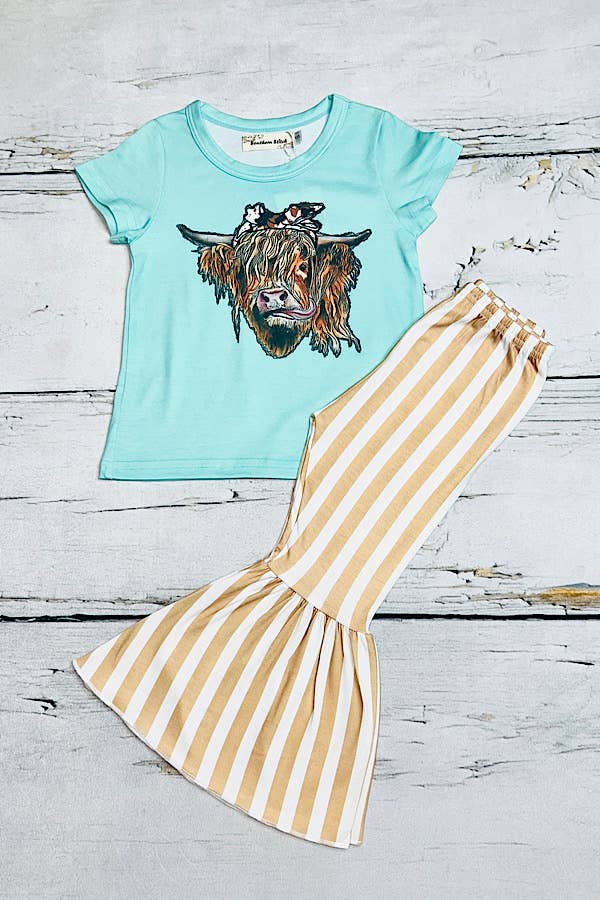 Aqua Bull Top w/Striped Bell Bottoms 2pc Set