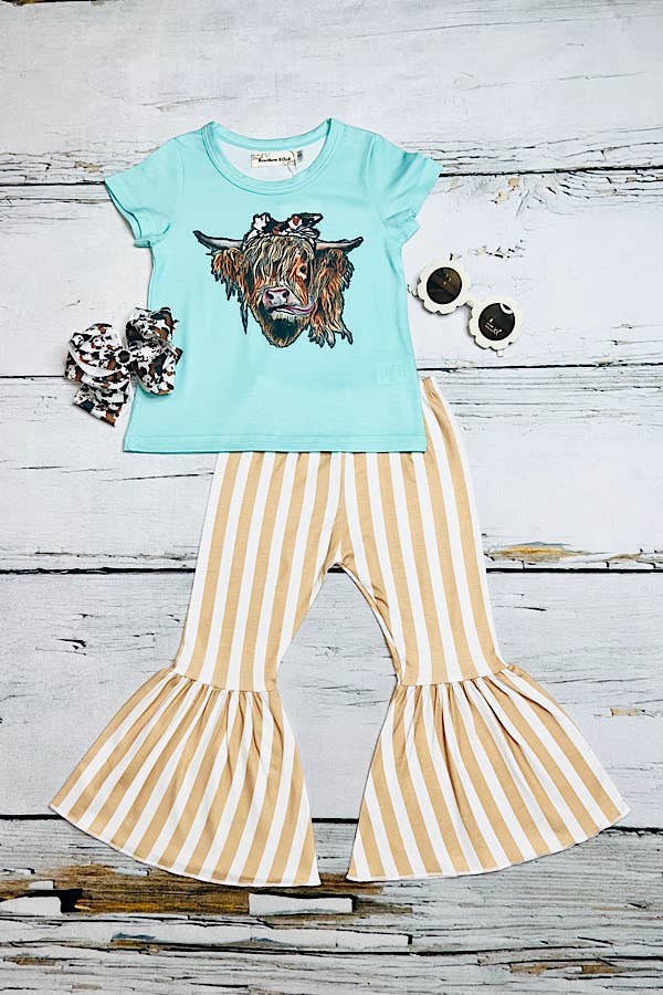 Aqua Bull Top w/Striped Bell Bottoms 2pc Set