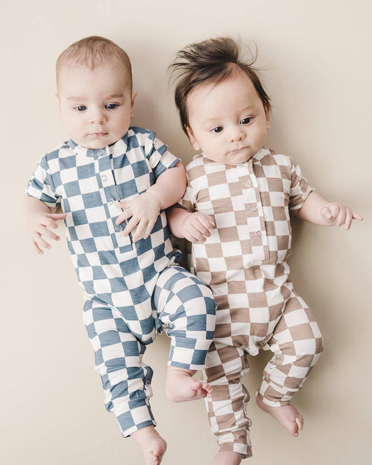 Blue & White Bamboo Checkered Jumpsuit