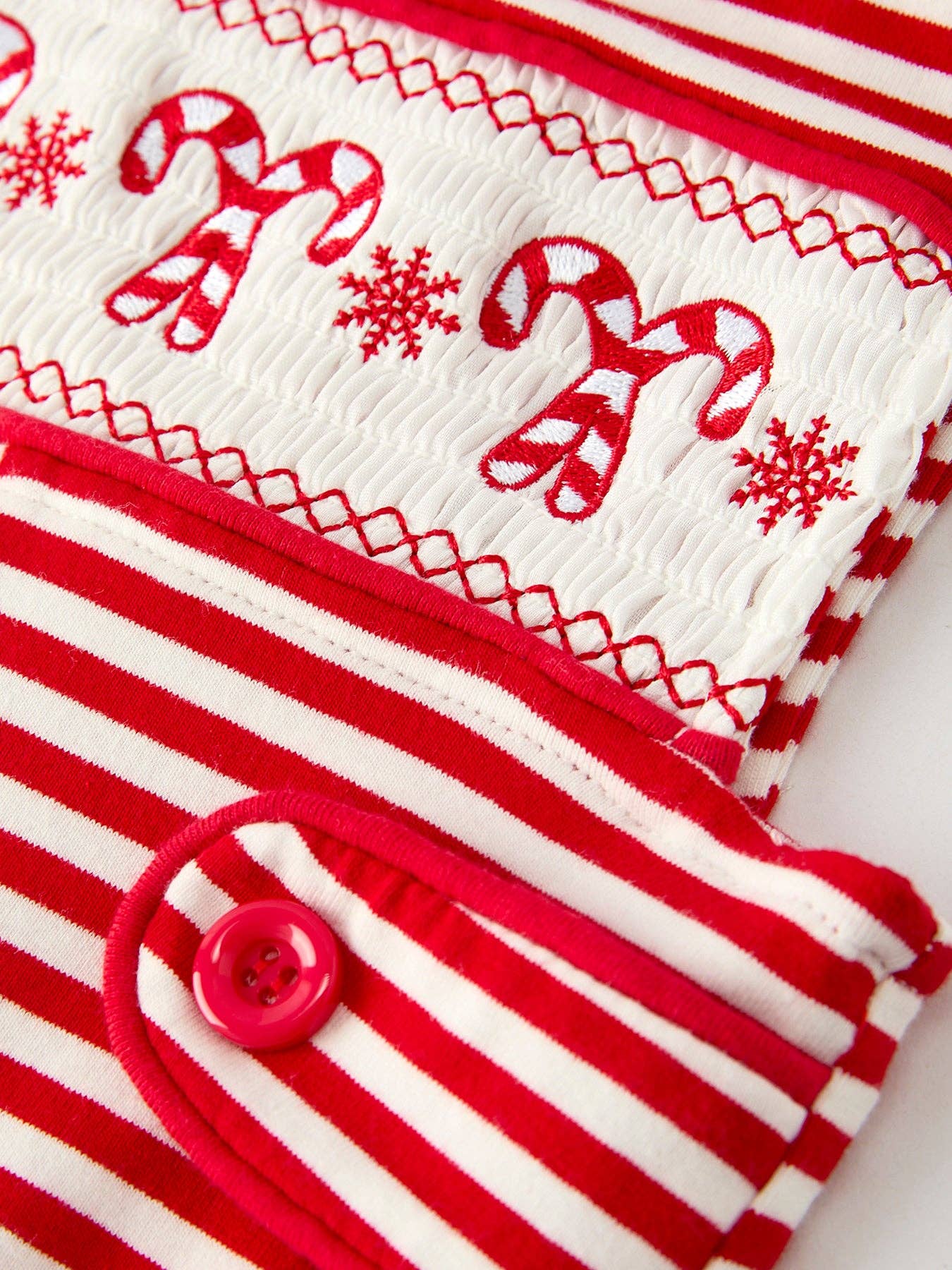 Christmas Candy Cane Smocking Embroidery Striped Baby Boys Romper