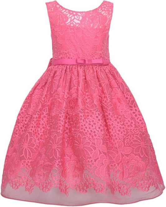 Girls Fuchsia Embroider Lace Overlay Dress