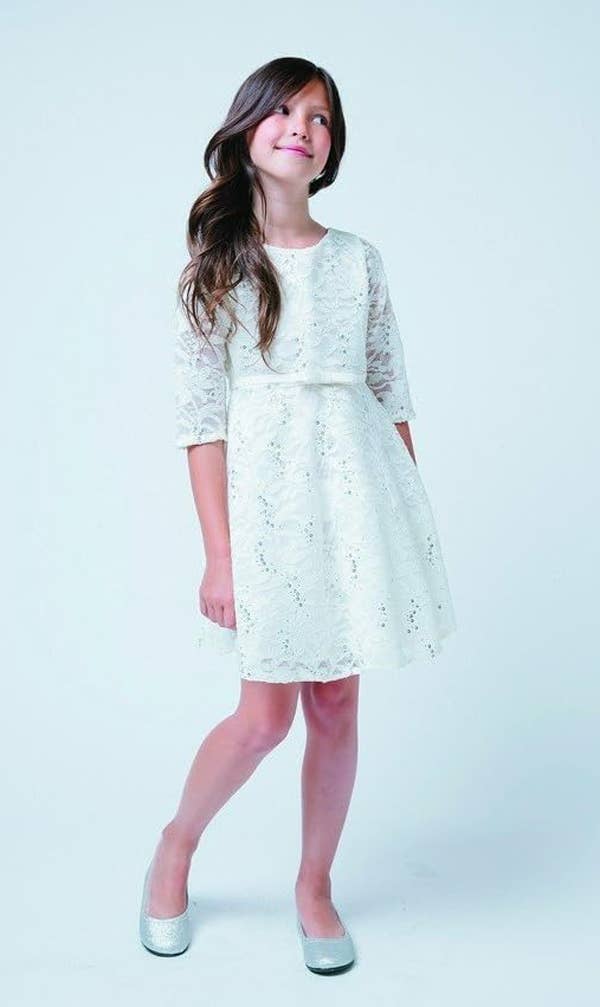Girls Navy 3/4 Sleeve Sequin Lace Special Occasion Dress