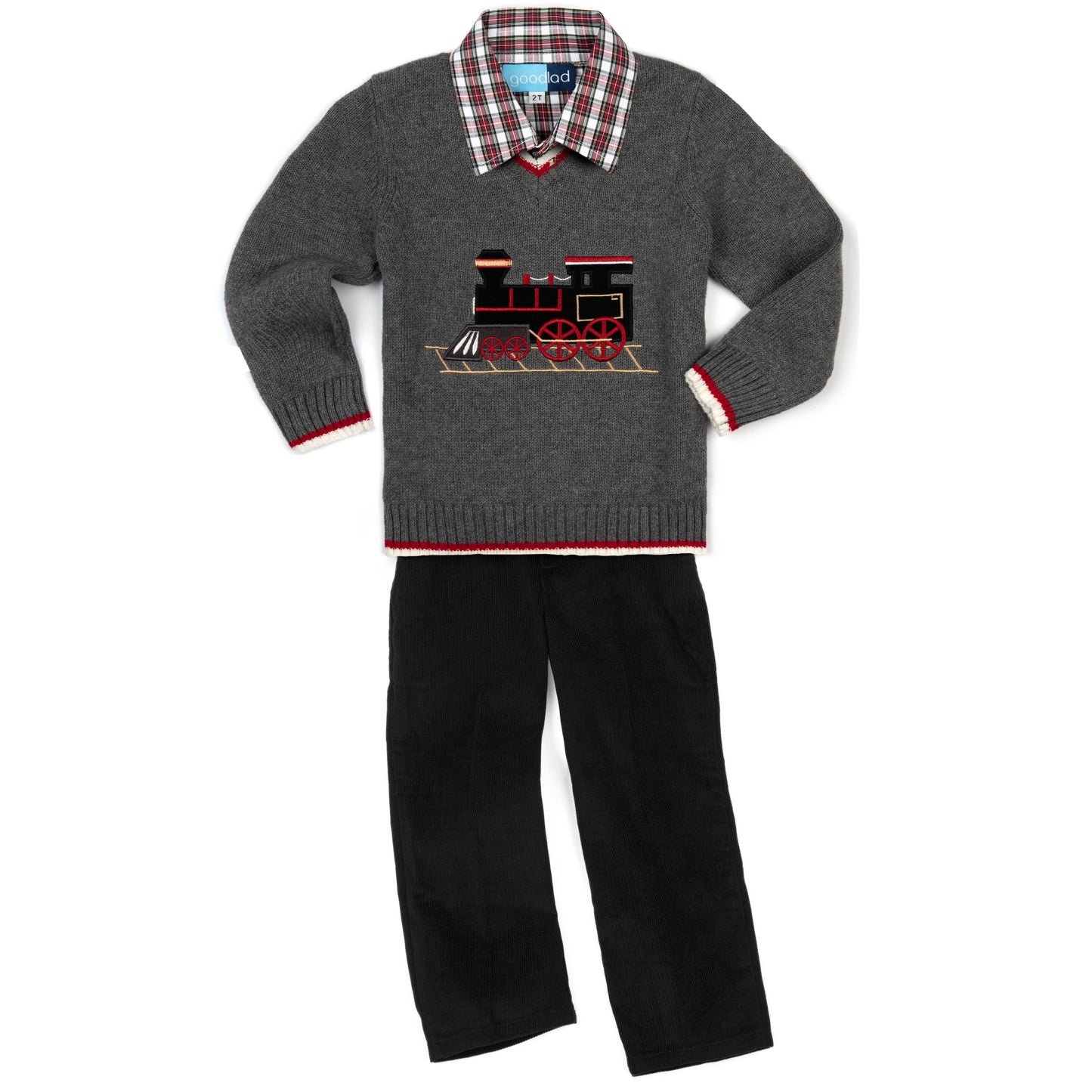 Good Lad Toddler Boys' Grey Train LS Sweater Set