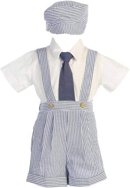 Little Boys' Cotton seersucker suspender shorts