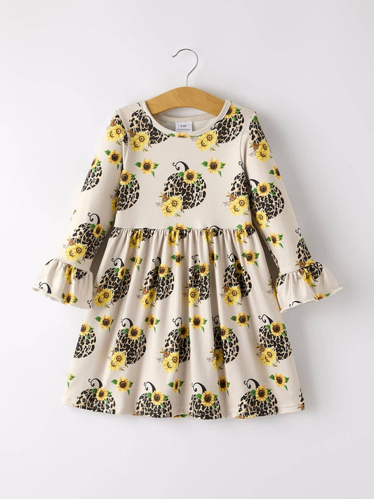 Pumpkin Leopard Print Girls' Dress