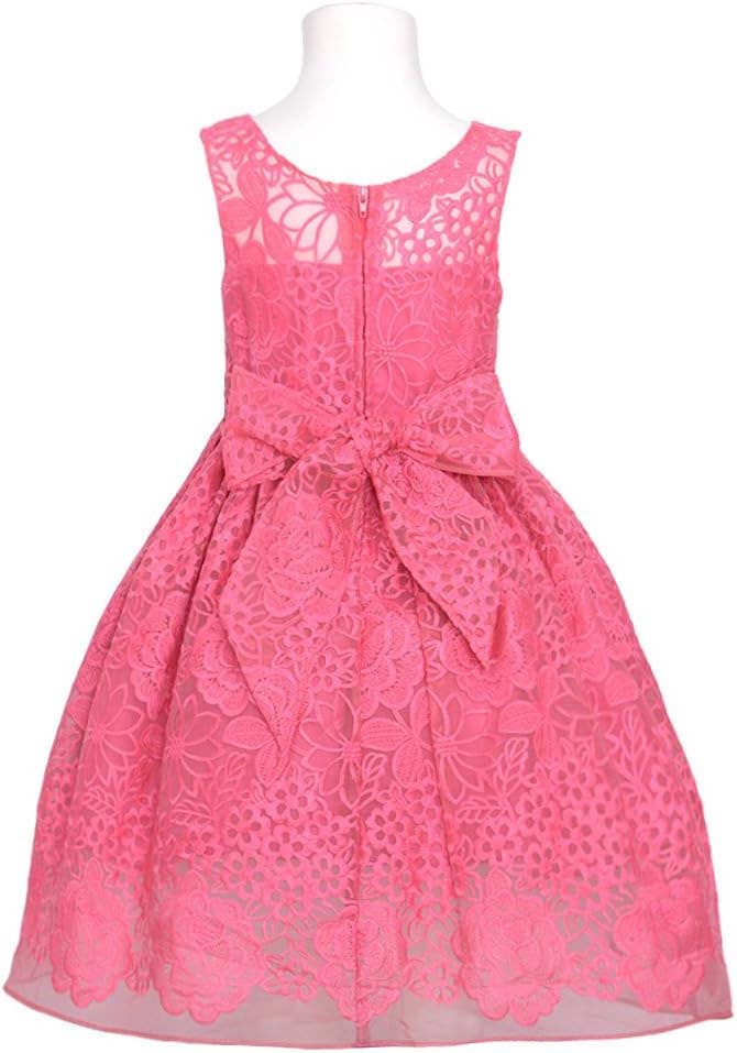Girls Fuchsia Embroider Lace Overlay Dress