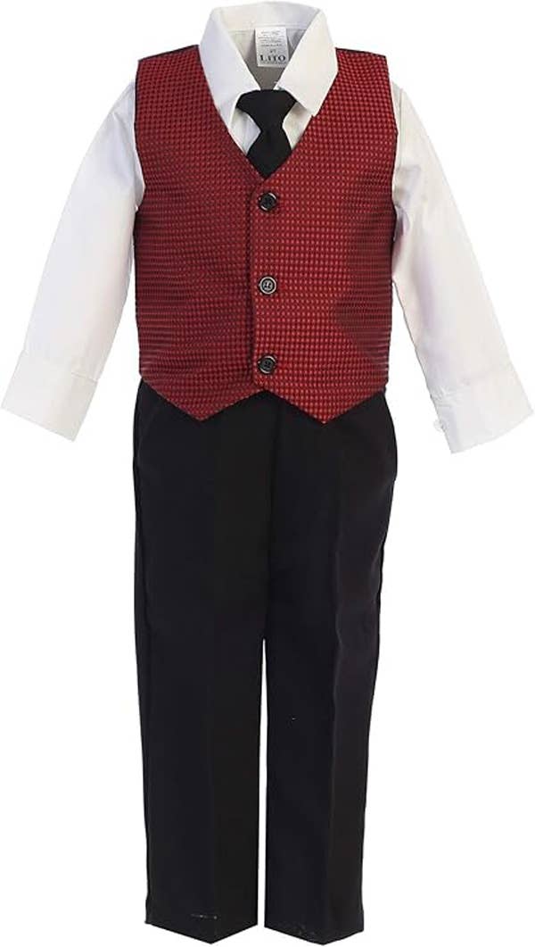 Boys Holiday 4-piece set. Includes pants, shirt, tie and vest. Multiple colors