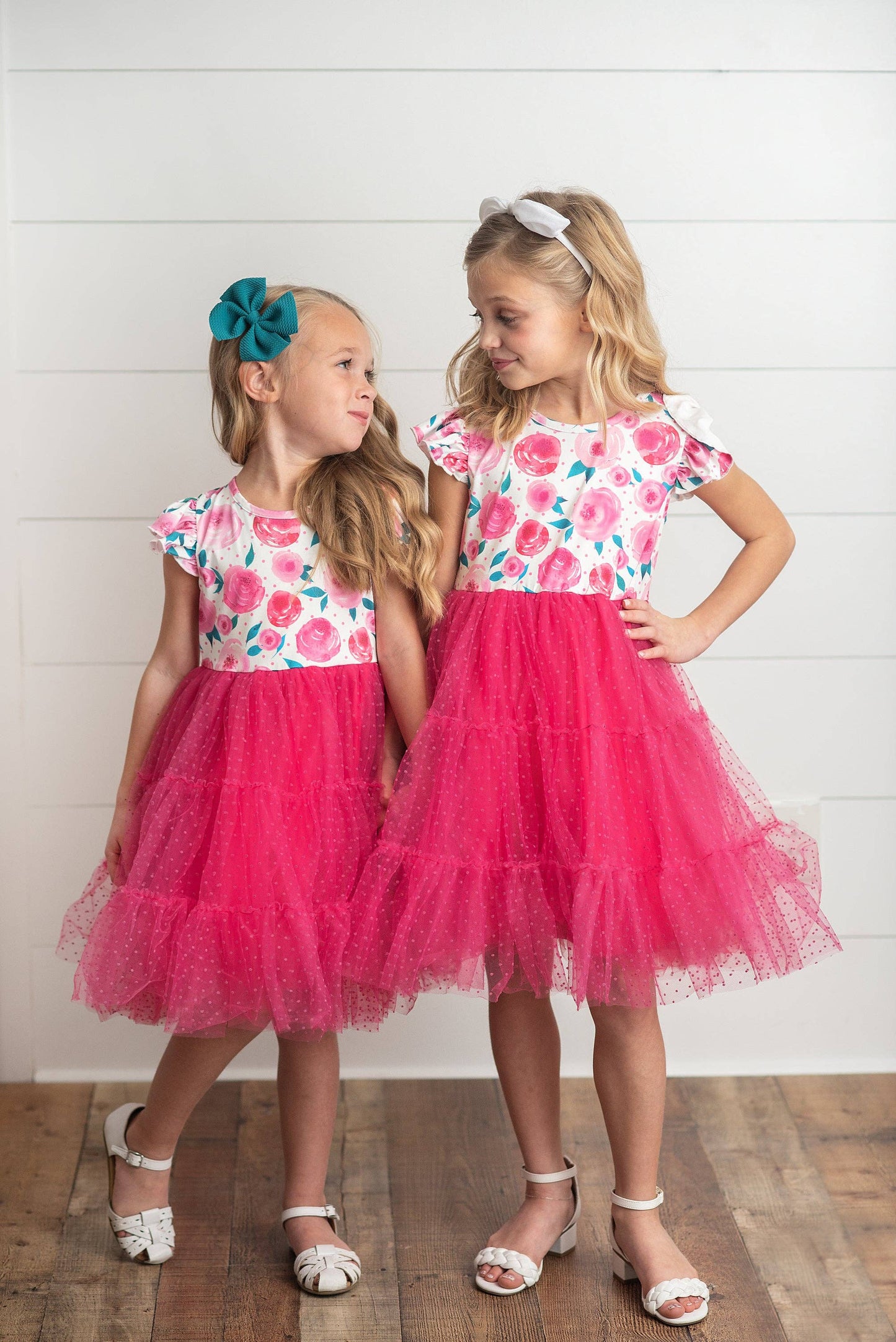 Girls Bright Pink Rose Tiered Tulle Spring Easter Dress