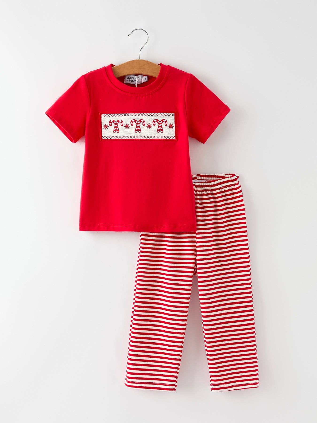 Christmas Candy Cane Smocking Embroidery Striped Boys Set
